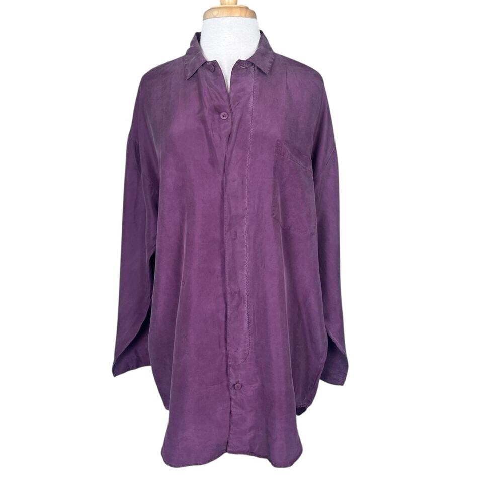 Christian Dior Monsieur 100% Silk Sleep Shirt Mens S/M Burgundy Button Down Luxe